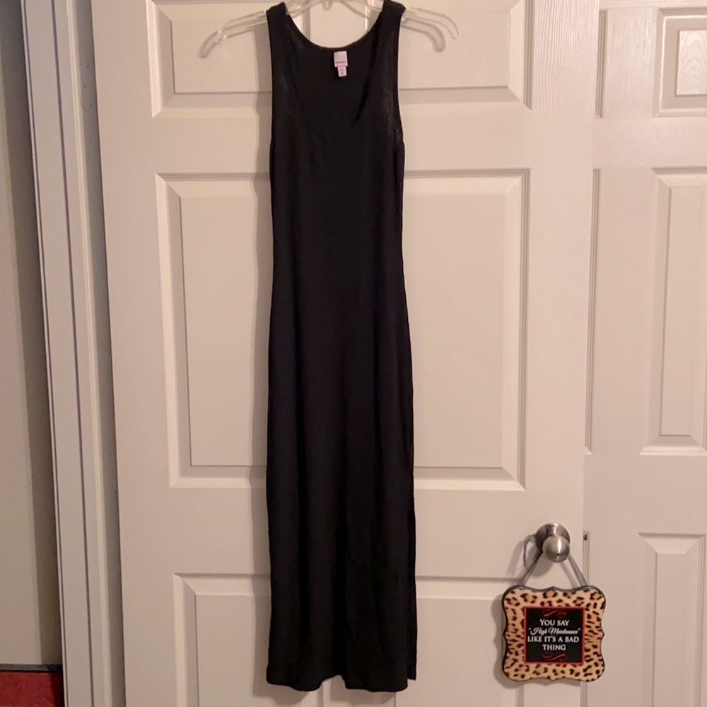 Bongo Ribbed Black Racerback Dress with Side Split